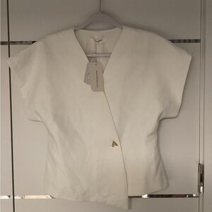 Commense White Short-Sleeve Asymmetric Tunic with Gold Accent